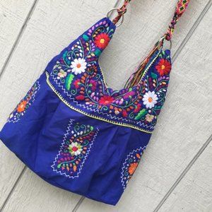 Handmade Floral Embroidered Mexican Satchel Morral Bag - Bolsa Bordada Mexicana